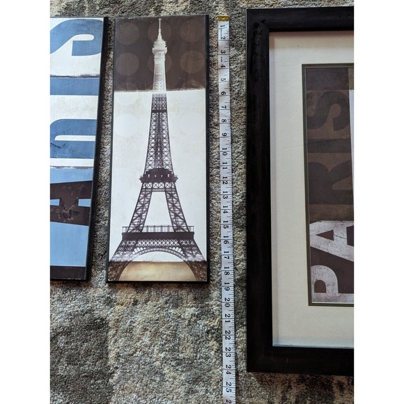 Paris Decorations 3 Piece Lot. Framed Picture 23.5"X 17.5" Two Wooden 18.5x6.5" - Picture 4 of 7